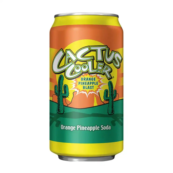 Cactus Cooler Orange Pineapple Blast soda can on a white background