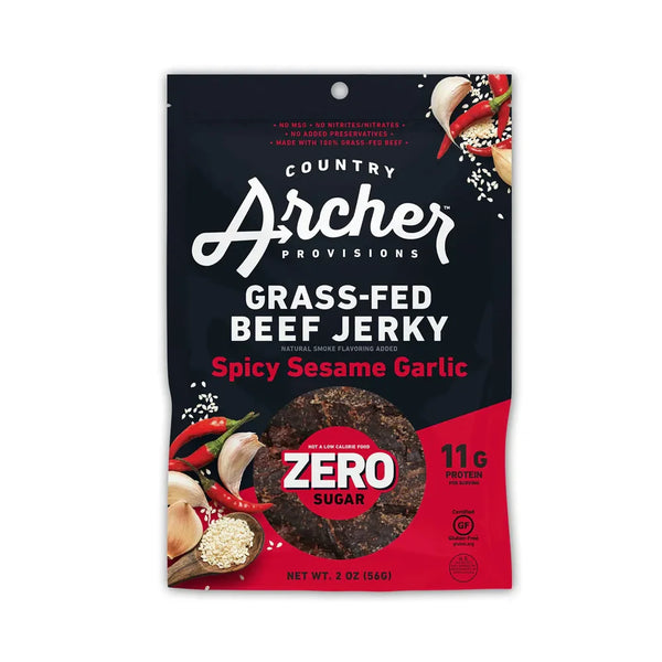 Country Archer grass fed beef jerky spicy sesame garlic