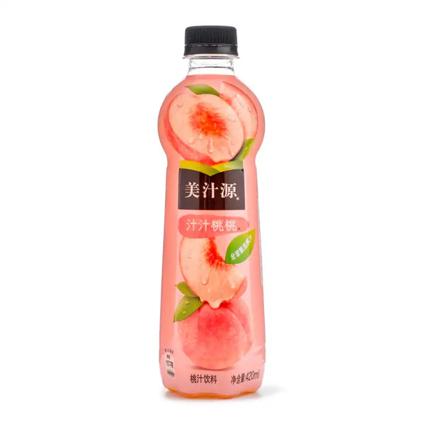 Peach-flavored drink bottle with visible brand name on a white background