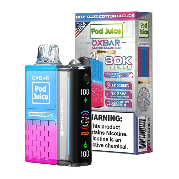 Pod Juice x OXBAR Magic Maze 2.0 | 30,000 Puffs bluerazzcotton clouds