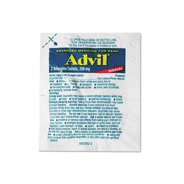 Advil pain reliever packaging on a white background