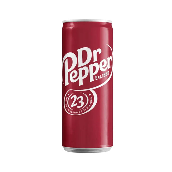 Red Dr Pepper can with white text on a white background